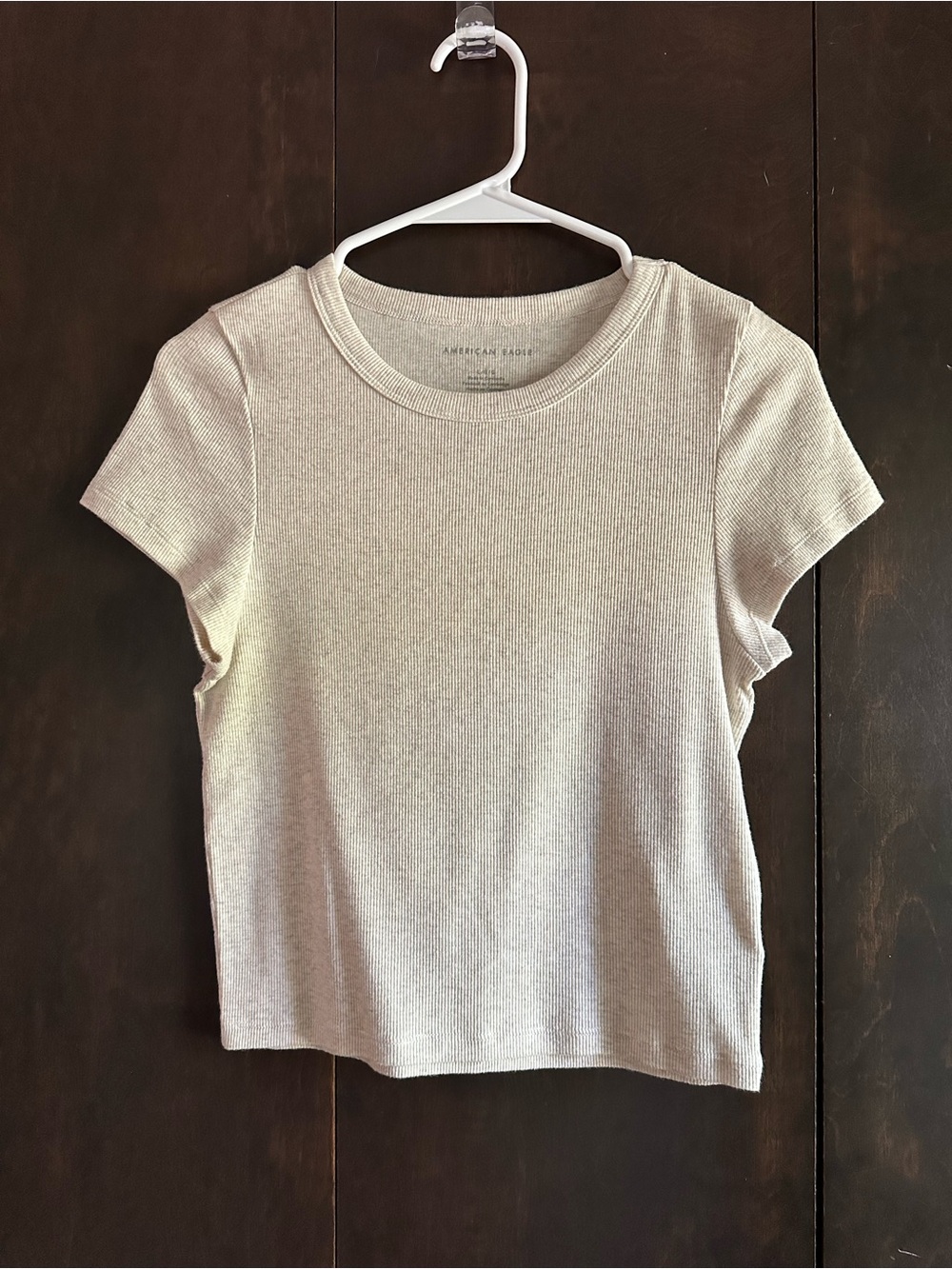 American Eagle Outfitters Heather Beige Ribbed Baby Tee